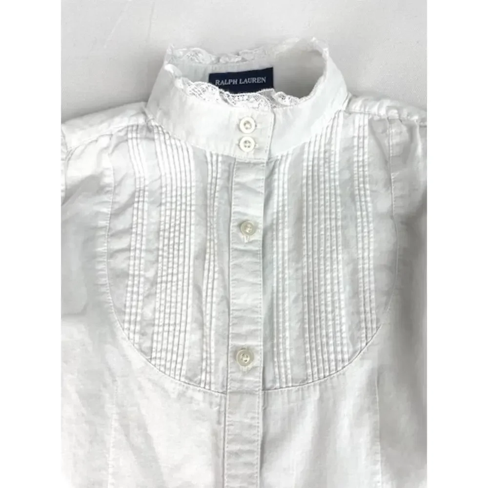 Vintage Ralph Lauren Girls 4 White Pintuck Lace Victorian Cotton Blouse Top